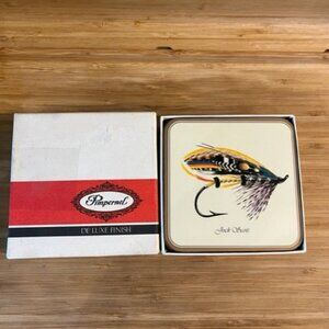 Vintage Pimpernel Coasters Cork back fish lures fisherman enthusiast Set of 6